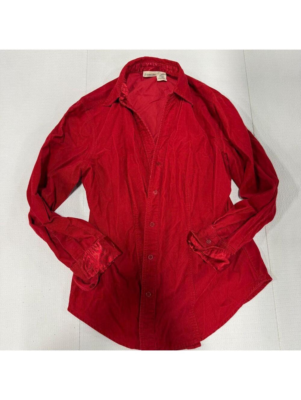 St Johns Bay Red Rayon Corduroy Button Shirt - L